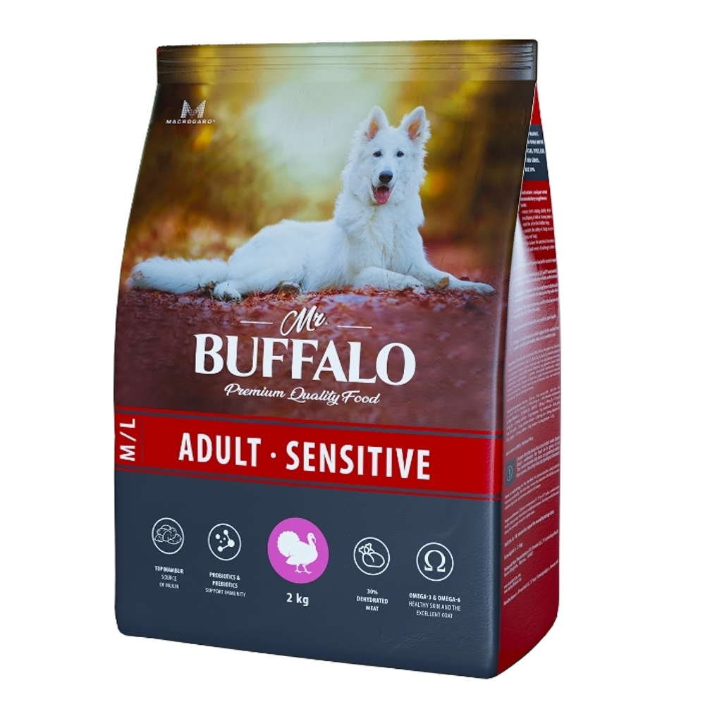 Mr.Buffalo 2кг Adult Sensitive Сухой корм для взрослых собак средних и крупных пород Индейка