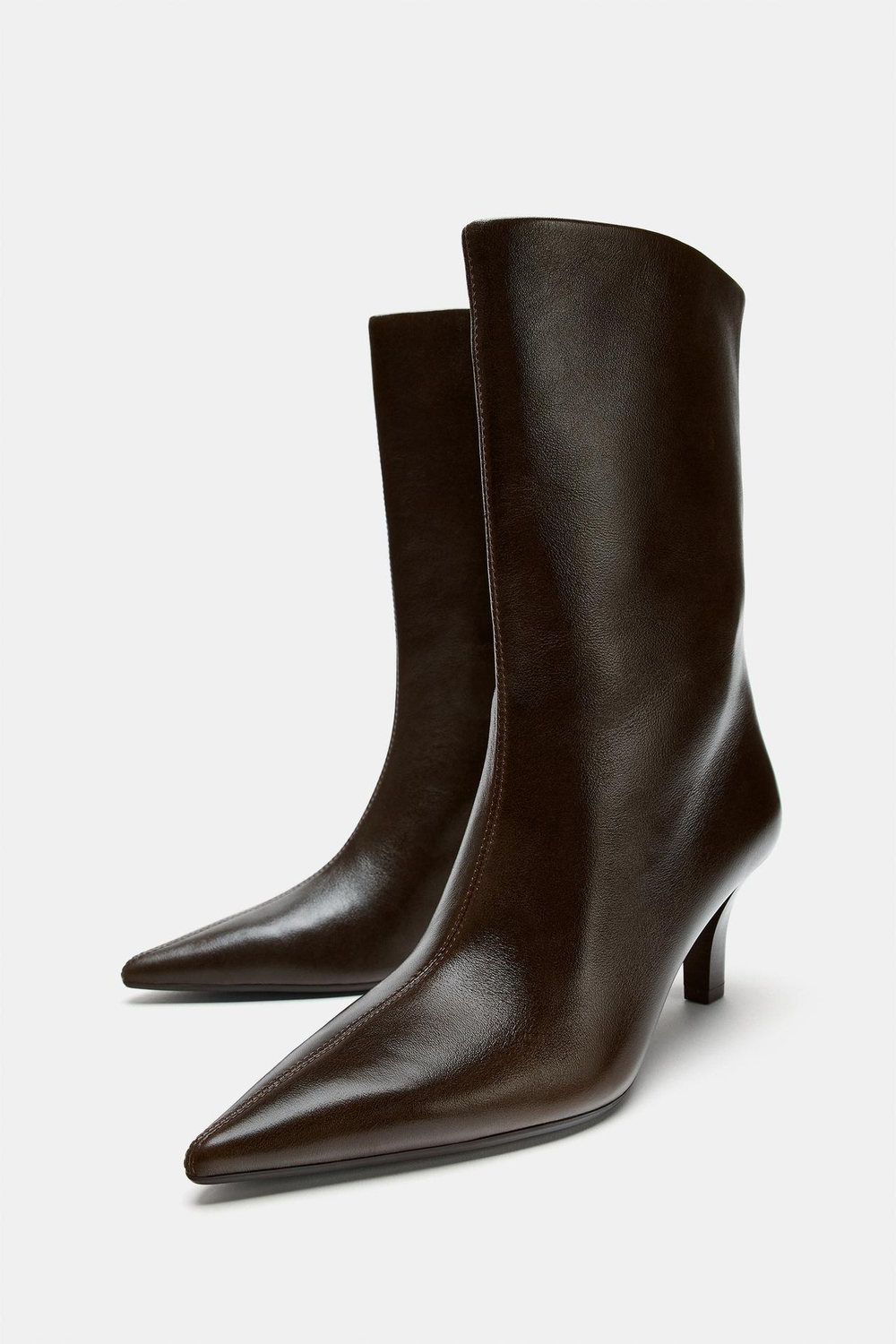 ZARA КОЖАНЫЕ БОТИЛЬОНЫ НА КАБЛУКЕ, КОРИЧНЕВЫЙ