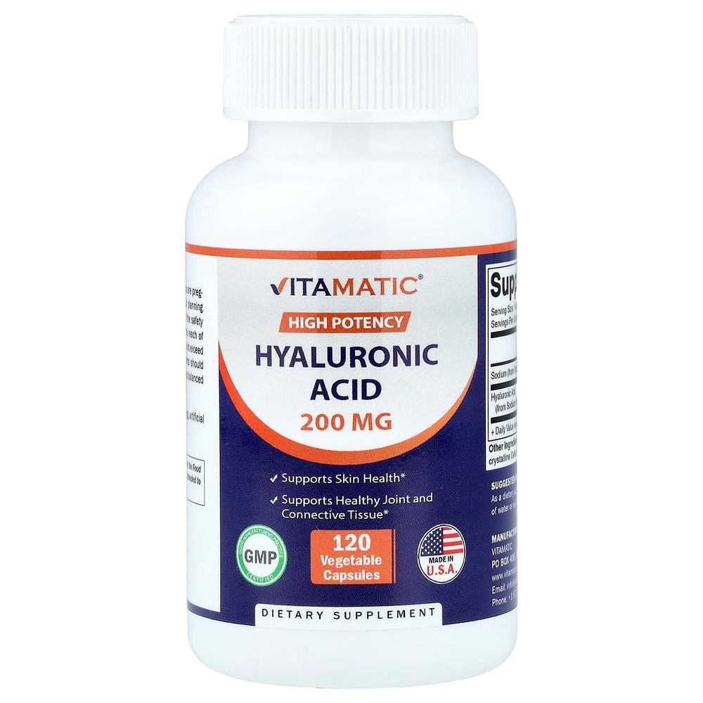 Vitamatic, Высокая эффективность, гиалуроновая кислота, 200 мг, 120 растительных капсул