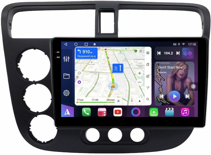 Магнитола для Honda Civic 7 2001-2005 левый руль - FarCar S400-TS18 монитор 9.5" QLED на Android 14, CarPlay, 4G SIM-слот