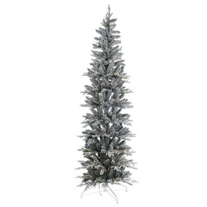 Ёлка искусств с подсвет (бел флок), L55 W55 H210 см, 300 LED, тепл бел+м/цв, 8 реж, от сети, провод