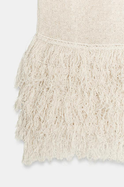 ZARA ТРИКОТАЖНЫЙ ТОП С БАХРОМОЙ, ЭКРЮ