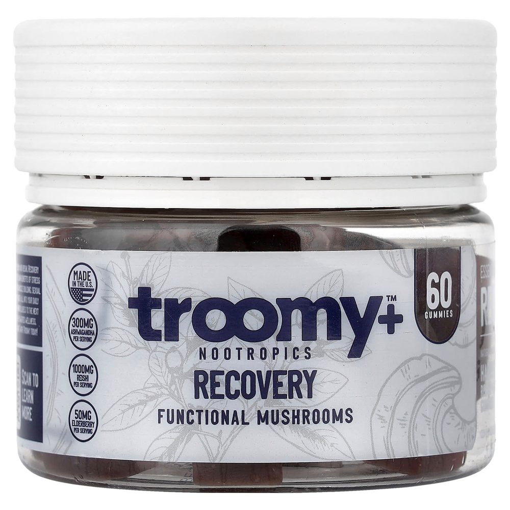 Troomy Nootropics, Recovery, Functional Mushrooms Gummies, Harvest Berry Acai, 60 Gummies, 9.52 oz (270 g)