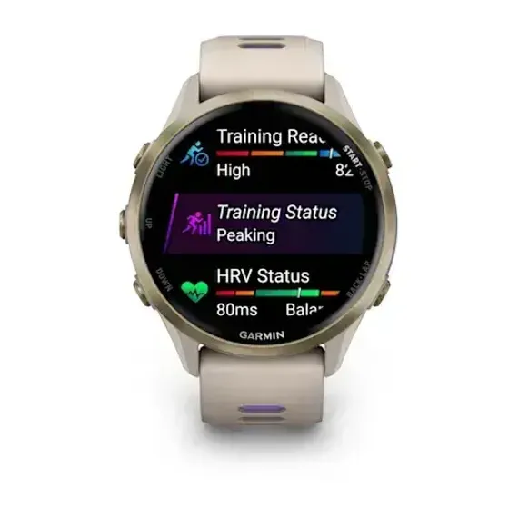 Умные часы Garmin Forerunner 970 Мягкий золотой титан с корпусом и ремешком цвета французский серый
