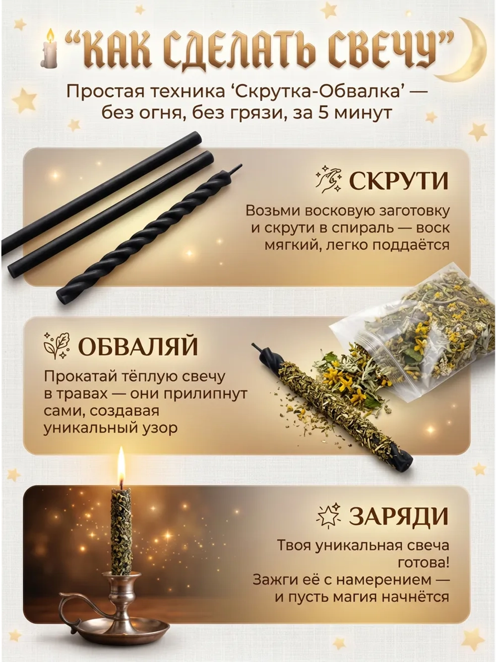 Свечи восковые натуральные черные, 80 шт