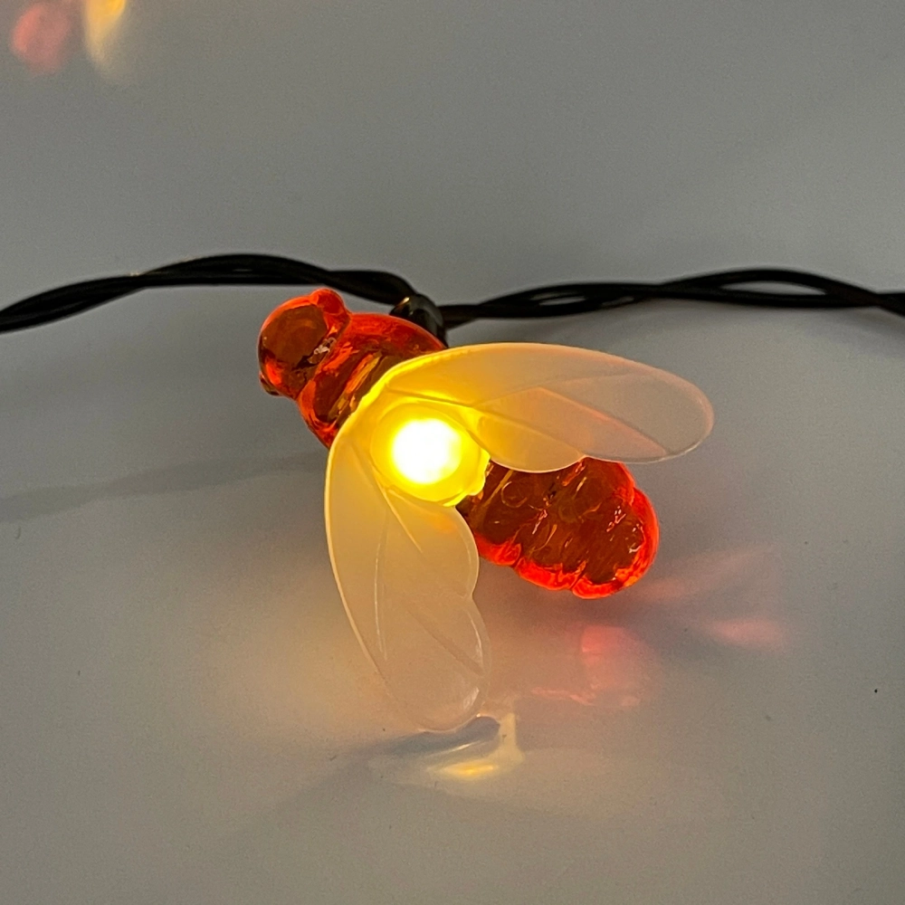 Гирлянда для улицы «Пчёлка» 5 м, 20 ламп LED чёрный провод, 8 реж, IP-55, Теплый белый (солнечная батарея).