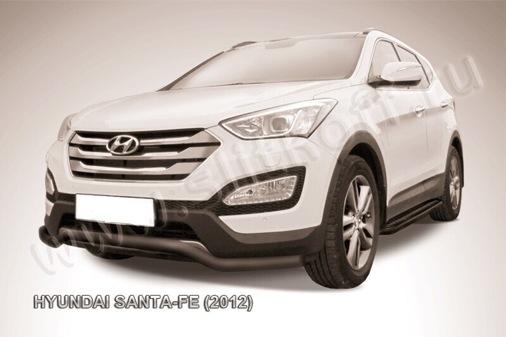 Защита переднего бампера (нержавейка) Hyundai Santa-Fe (2012-2018) d57 волна (черный)