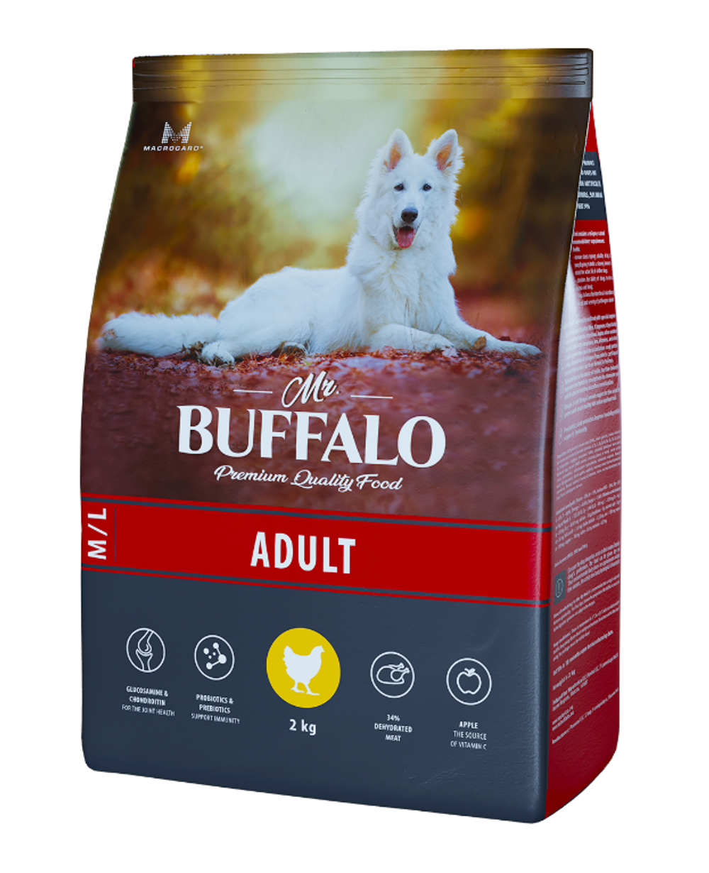 Mr.Buffalo 2кг Adult Сухой корм для взрослых собак средних и крупных пород Курица