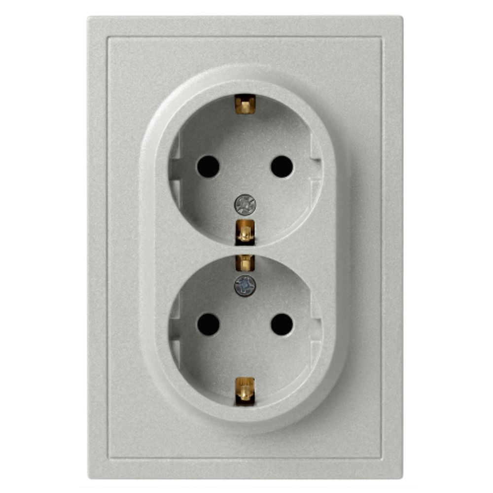 Розетка ЭРА Galaxy 15-2104-03 с заземлением двойная 2X2P+E Schuko 16А-250В IP20 алюминий | Эра Galaxy