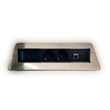 Розетка врезная G47 (2 EURO + 2 USB-A + 1 RJ-45 (Ethernet) + 1 HDMI), цвет нерж. сталь