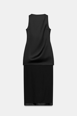 ZARA ДЛИННОЕ КОМБИНИРОВАННОЕ ПЛАТЬЕ, ЧЕРНЫЙ