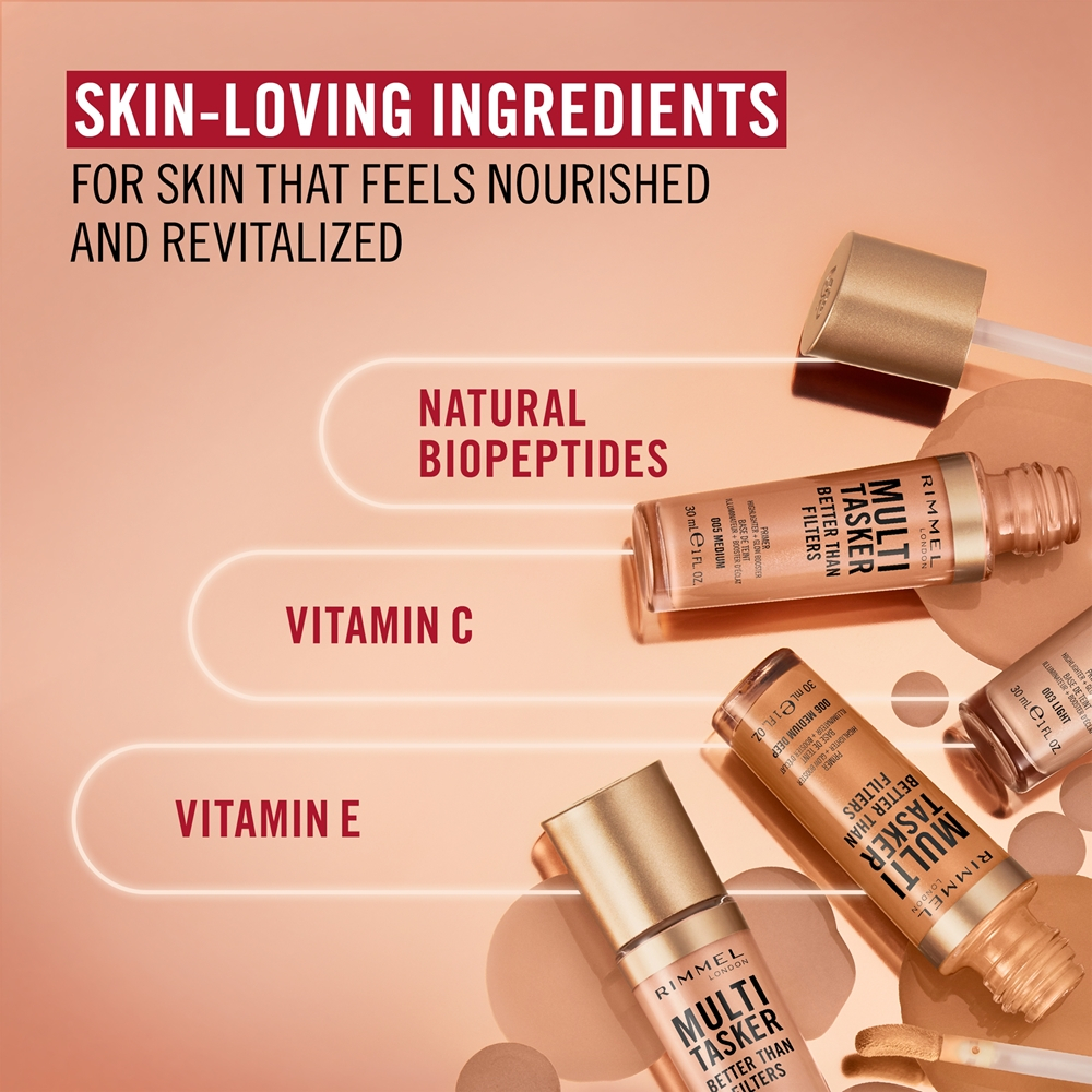 Rimmel Multi-Tasker Better Than Filters - Разглаживающая база для выравнивания тона кожи оттенок 005 Medium, 30 ml