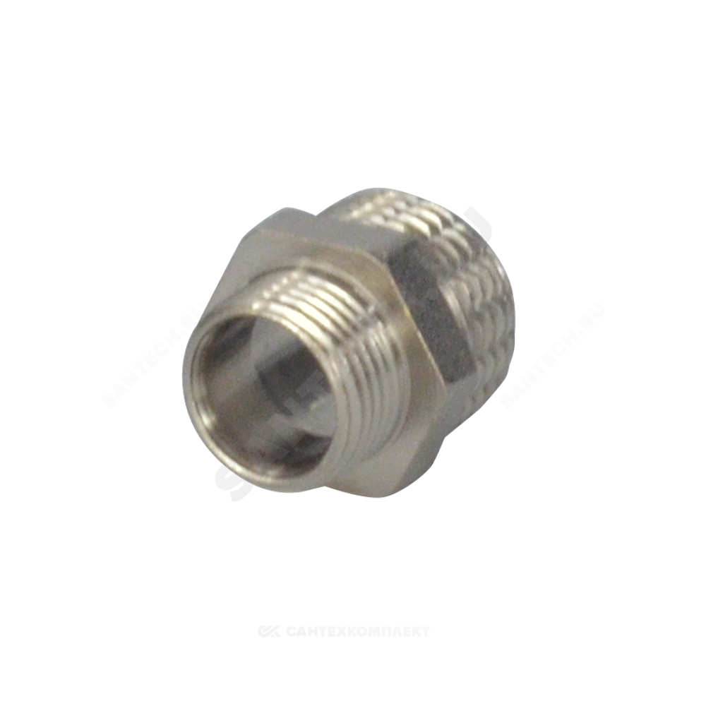 Ниппель латунь никель переходной Ду 32х15 (1 1/4"х1/2") НР RTP (РосТурПласт) 25110