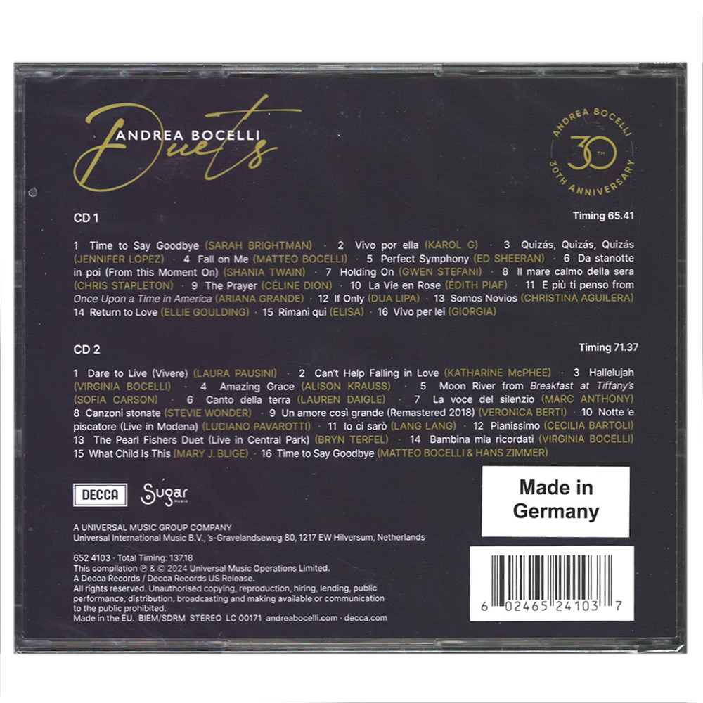 Andrea Bocelli / Duets (30th Anniversary)(2CD)