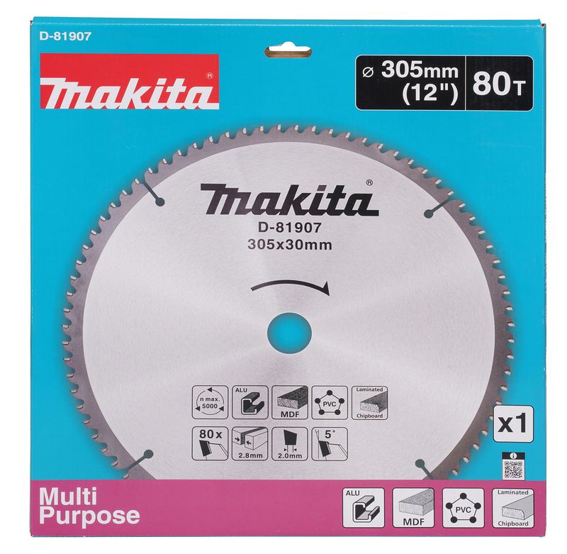 Пильный диск Makita D-81907 305×30 мм, 80T, алюминий / пвх / мдф / дсп