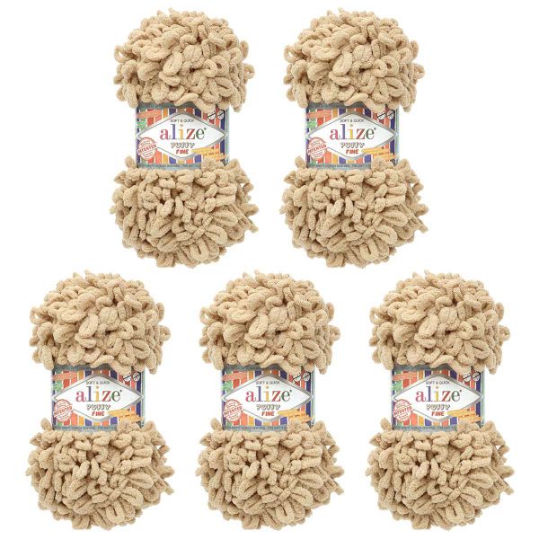 Пряжа Alize (Ализе) Puffy Fine / уп.5 мот. по 100 г, 14 м, 415 песочный