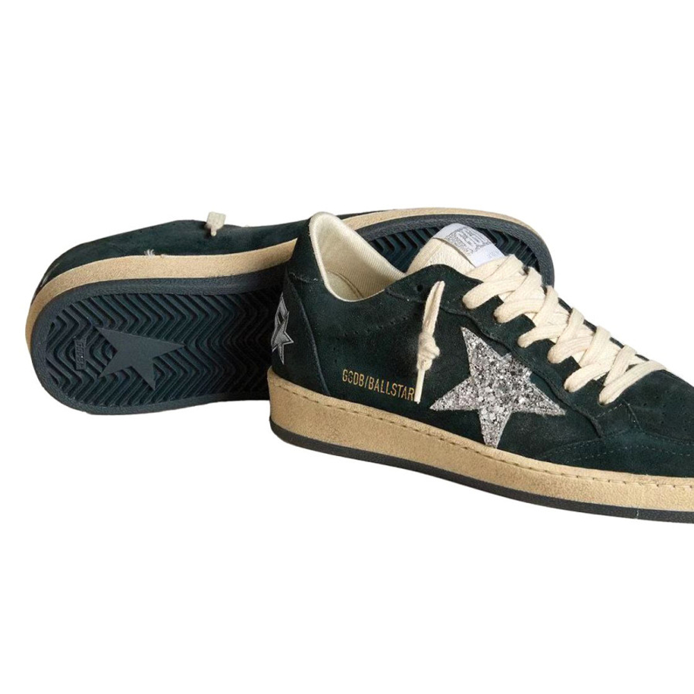 Women's Golden Goose Ball Star in Green suede with Silver glitter star