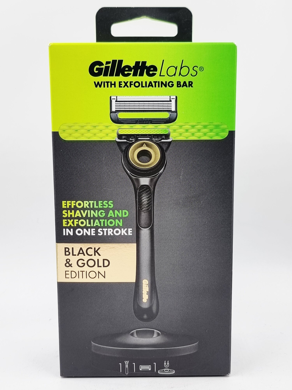 Бритвенный станок Gillette Labs with Exfoliating Bar BLACK & GOLD , сменные кассеты 1 шт. (Из Финляндии)