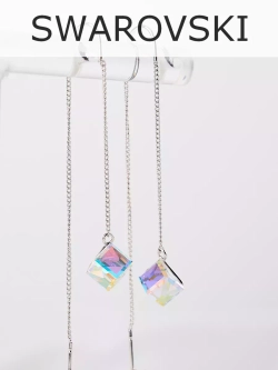 Серьги-протяжки Миражи с кристаллами-хамелеонами Swarovski