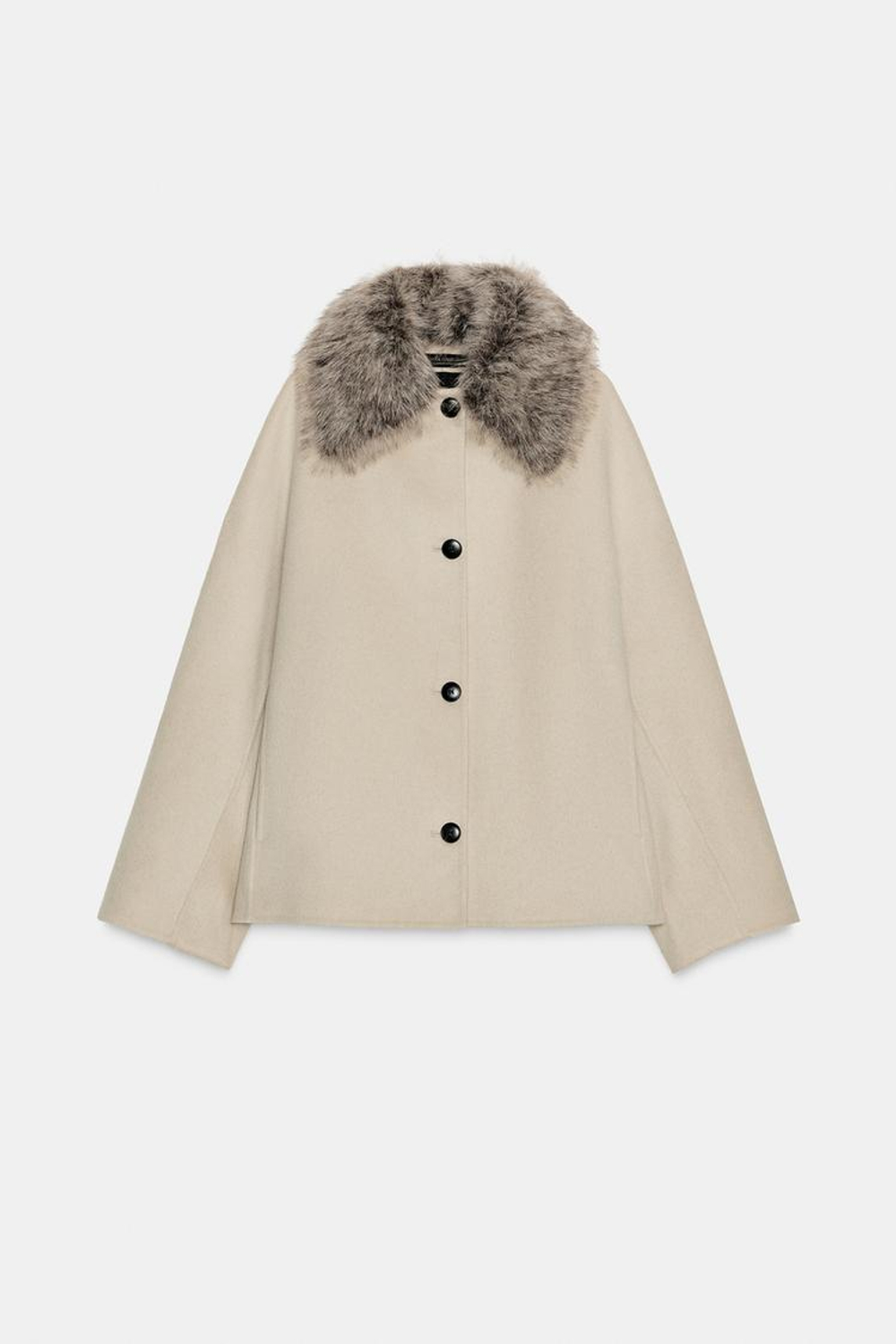 ZARA КУРТКА ИЗ ШЕРСТИ С ВОРОТНИКОМ ИЗ ИСКУССТВЕННОГО МЕХА — ZW COLLECTION, БЕЖЕВЫЙ