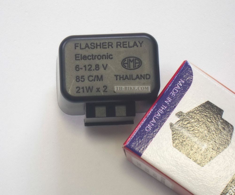2-pin Relay winkers turn lights, electronic flasher relay. Aftermarket part, made in Thailand. 21Wx2. 6-12.8V