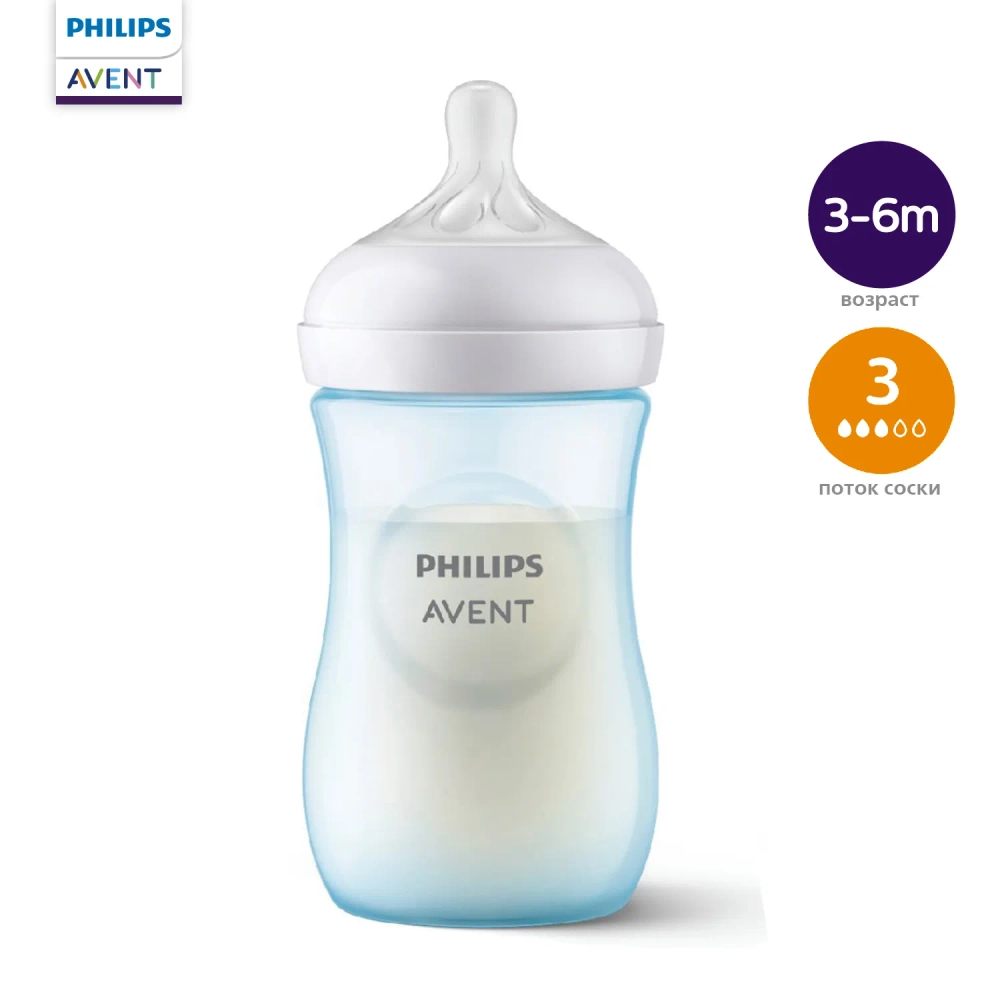 Бутылочка Philips Avent Natural 1+мес голуб 260мл SCY903/21