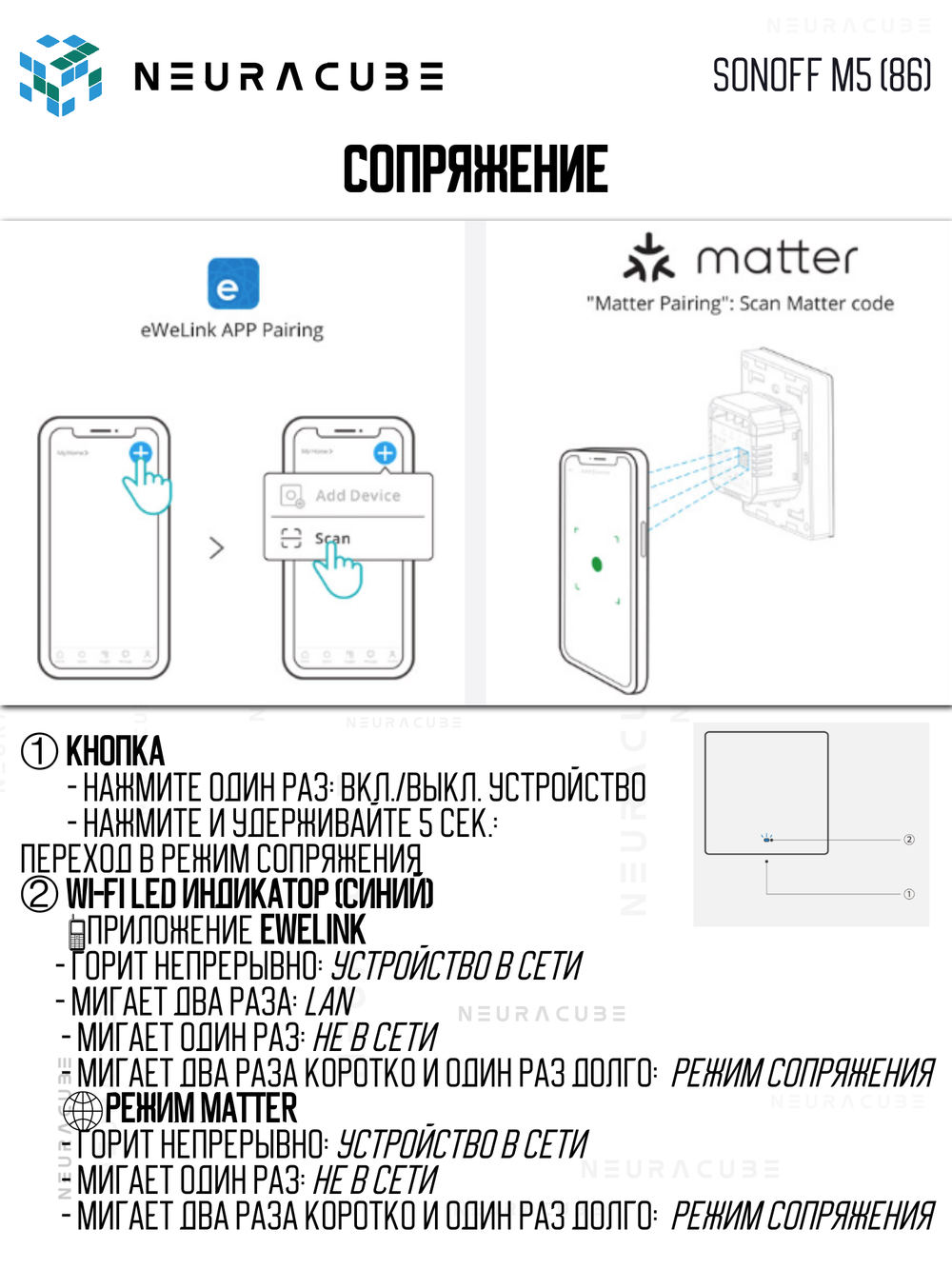 Умный WiFi (Matter) выключатель Sonoff M5-2C-86W (Работает с Яндекс Алисой)