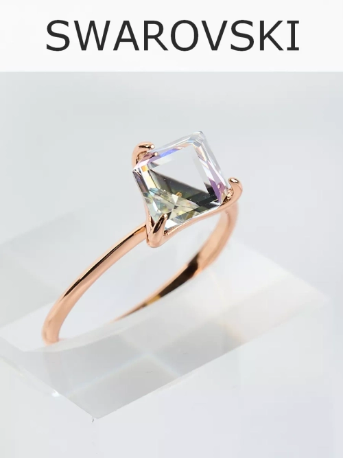 Кольцо Миражи тонкое с сиреневым кристаллом Swarovski