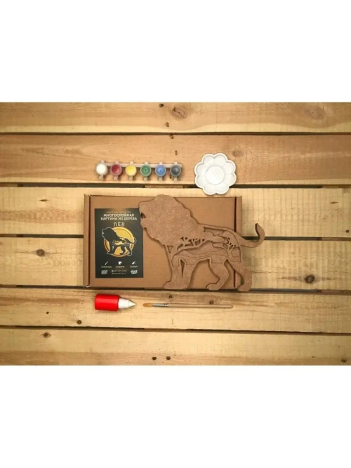 3D раскраска по номерам Лев, подарочный набор