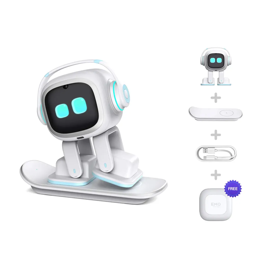 Робот EMO AI Desktop Pet на скейтборде (белый)