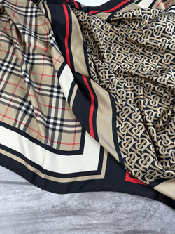 Шёлковый шарф Burberry, 210х70см, Классика, песочный/черный/белый, подшит