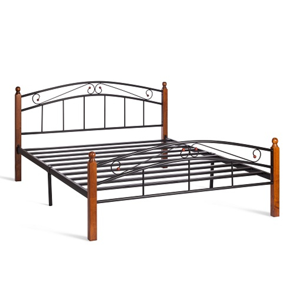 Кровать AT-8077 дерево гевея/металл, 160*200 см (Queen bed), красный дуб/черный