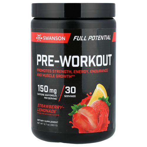Swanson Vitamins, Full Potential Pre-Workout, предтренировочный комплекс, с клубникой и лимонадом, 360 г (12,7 унции)