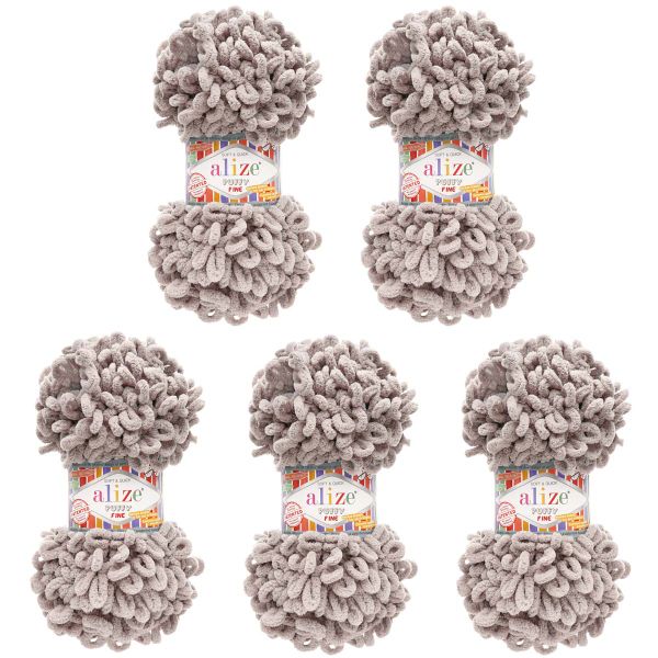 Пряжа Alize (Ализе) Puffy Fine / уп.5 мот. по 100 г, 14м, 268 серый голубь A