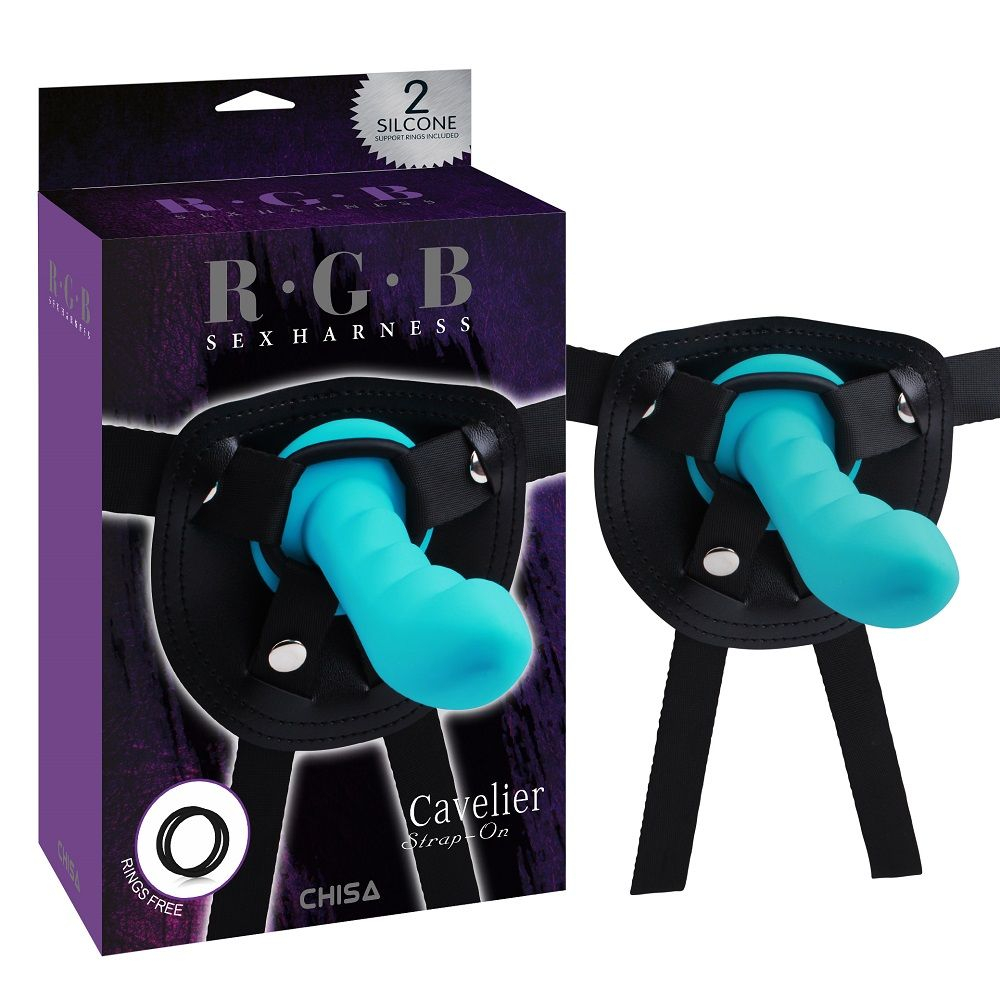 Голубой страпон Cavelier Strap-On - 15 см. (Цвет: голубой с черным)