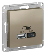 ATLASDESIGN USB РОЗЕТКА А+С, 5В/2,4А, 2х5В/1,2А, механизм, ШАМПАНЬ