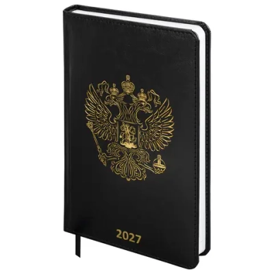Ежедневник датированный 2027 А5 138х213мм BRAUBERG State, под кожу, черный,