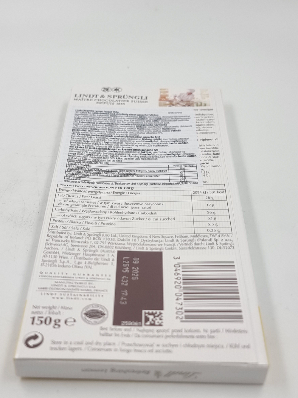 Шоколад молочный Lindt Creation с начинкой Лимонный сорбет, 150 г (Франция)
