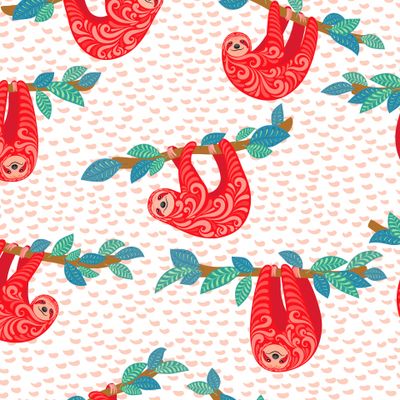 Красные ленивцы на ветках. TROPICANA.(Дизайнер Irina Skaska)