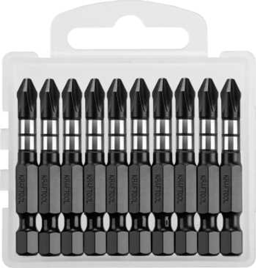 Биты , тип хвостовика E 1/4, PH2, 50мм, 10шт, в пластиковом боксе, KRAFTOOL Impact Pro, Philips, 26191-2-50-S10