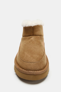 ZARA БОТИНКИ С ПОДКЛАДКОЙ ИЗ ИСКУССТВЕННОЙ ОВЧИНЫ, КОРИЧНЕВЫЙ