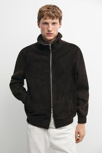 Massimo Dutti Куртка из замши и комбинированной вязки, коричневый