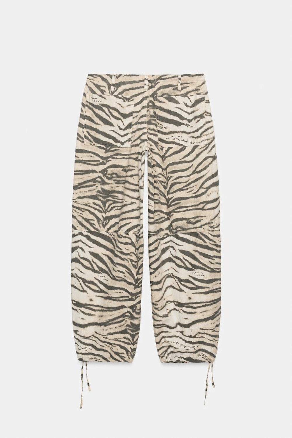 ZARA ШИРОКИЕ БРЮКИ С АНИМАЛИСТИЧЕСКИМ ПРИНТОМ И ШНУРКАМИ, ТИГРОВЫЙ ПРИНТ