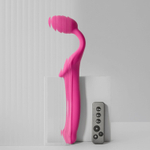 Ярко-розовый безремневой страпон Strap-on-me Vibrating Bendable Strap-On size M (Цвет: розовый)