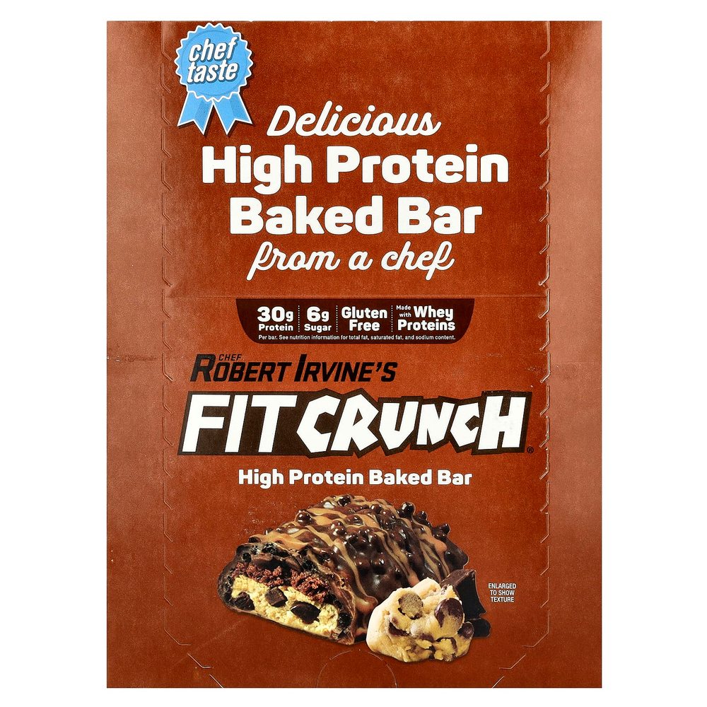 FITCRUNCH, Запеченный батончик с высоким содержанием протеина, тесто для шоколадного печенья, 12 батончиков, 88 г (3,1 унции)
