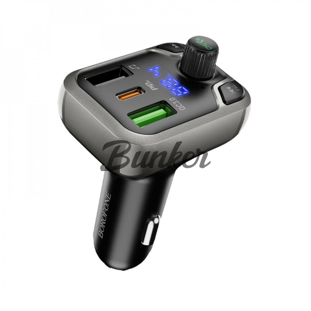 MP3 FM Modulator Borofone BC38 Bluetooth, 2USB, 3A, PD + QC 3.0, с дисплеем, подсветка, чёрный