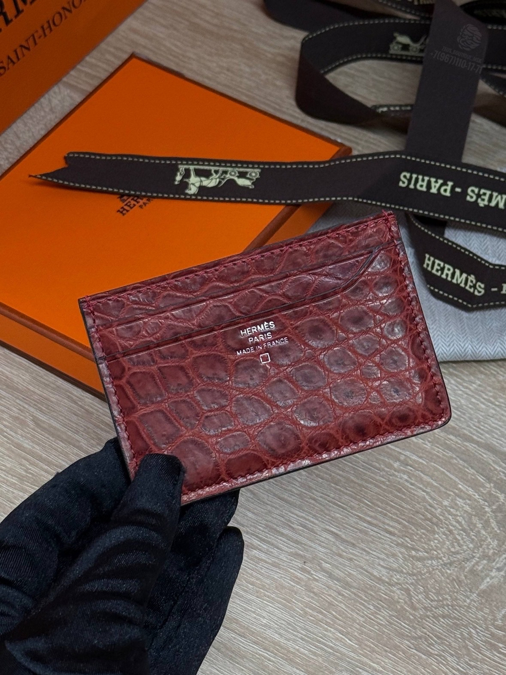 Картхолдер Hermes из кожи крокодила