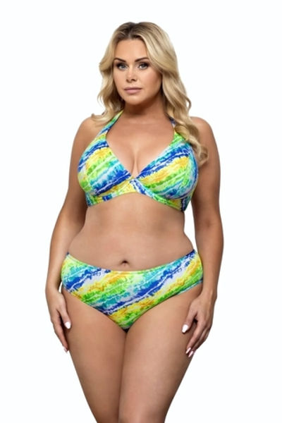 Раздельный купальник plus size с яркими диагональными полосами (Размер: 85F/42) (Цвет: разноцветный)