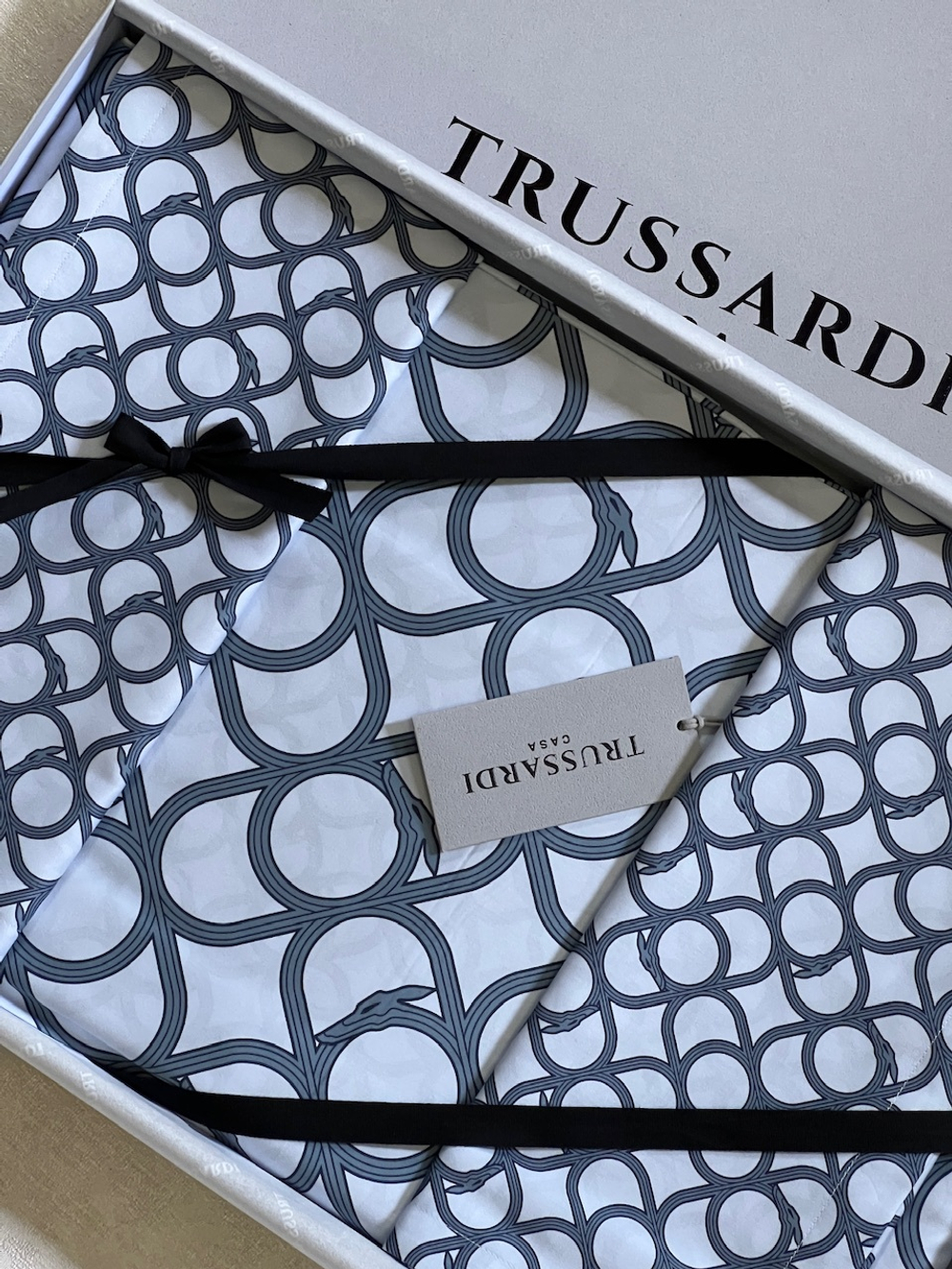 Постельное белье 2 спальное евро Trussardi Contemporary Logo синее