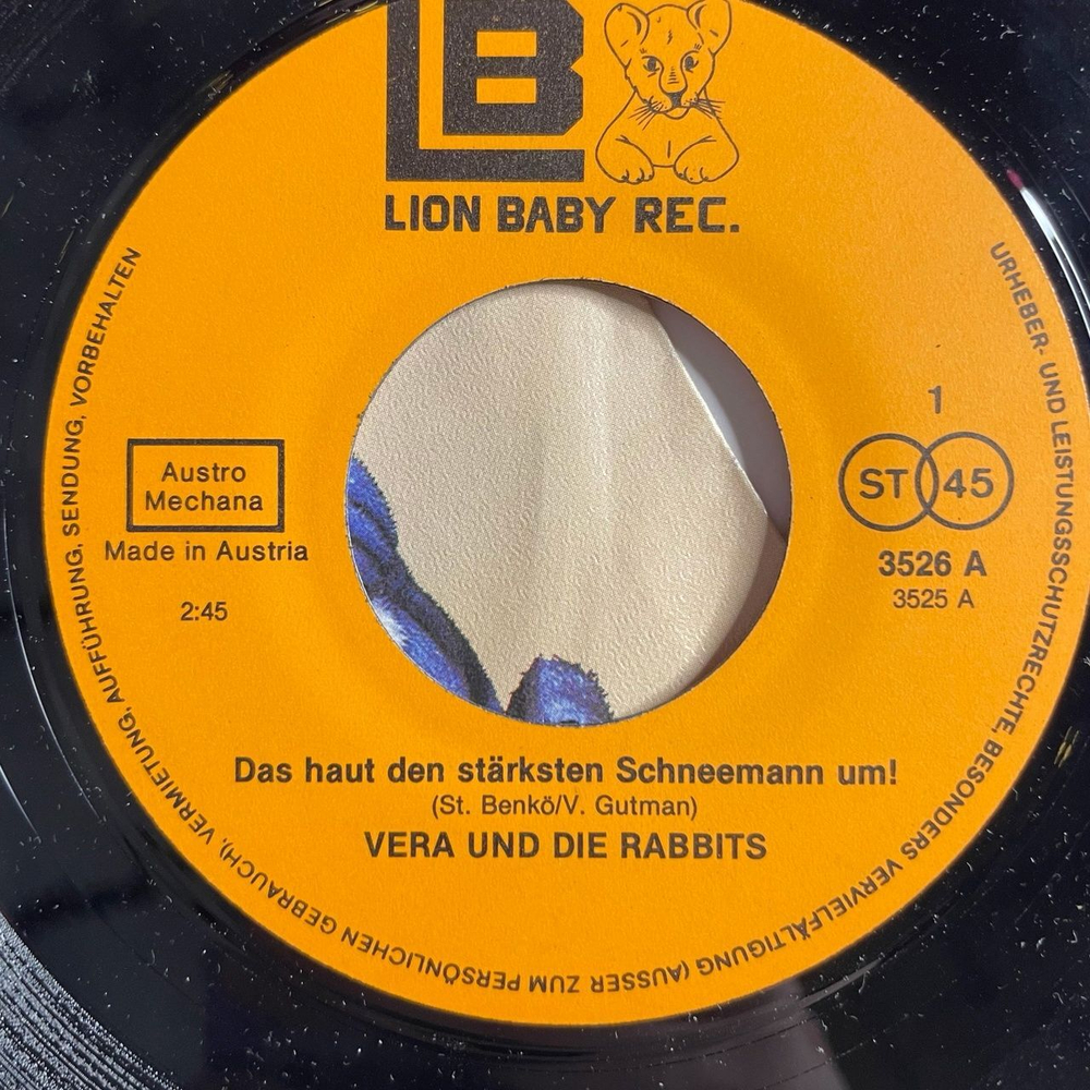 Винтажная виниловая пластинка LP Vera And The Rabbits Das Haut Den Starksten Schneemann Um (Hasentanz) (Австрия 1982) 7 дюймов, 45 RPM, Single